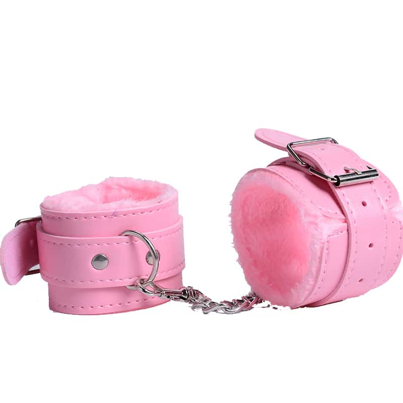 Sexy Adjustable Black Pink SM PU Leather Retro Handcuffs Fluffy Restraints BDSM Bondage Slave Adult Sex Cosplay Toys For Woman 6