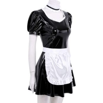 Women's French Maid Fancy Cosplay Costume Outfit Patent Leather Dress with Apron and Choker  Role Play Games Dress Up Clothing 29
