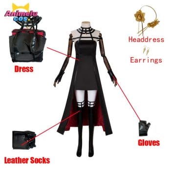 Anime Spy Family Yor Forger Cosplay Killer Assassin Gothic Halter Black Dress Outfit Cosplay Costume with Leather Stockings 5