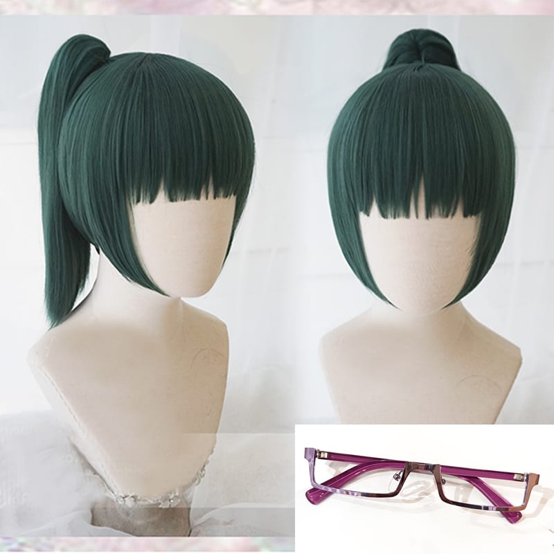 Maki Zenin Cosplay Jujutsu Kaisen Cosplay 60cm Christmas Dark Green Wig Cosplay Anime Cosplay Halloween Wigs With glasses 1