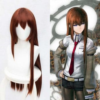 Anime Steins Gate Makise Kurisu Christina Assistant Auburn Straight 100cm / 1M Long Straight Synthetic Hair Cosplay Wig +Wig Cap 1
