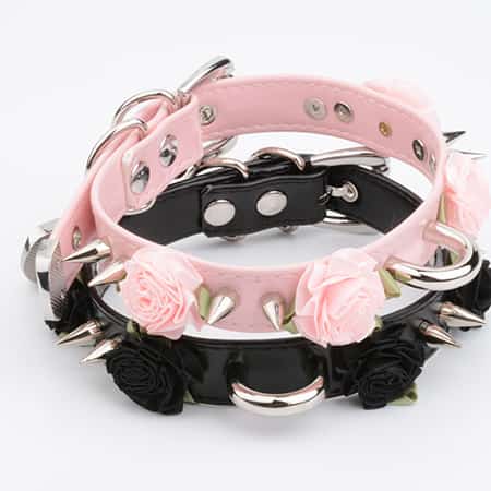Handmade PU Leather Choker with Roses and Spikes 4