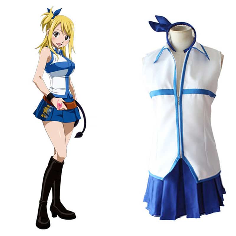 Anime FAIRY TAIL Lucy Heartfilia Cosplay Costume Top skirt Hairpin Set  Halloween Makeup Party Prop 1