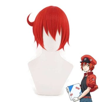 Cells At Work AE3803 RBC Seqkeqkyuu Red Blood Cell Cosplay Wigs Short  Red Synthetic Hair Costume Role Play Wig 1
