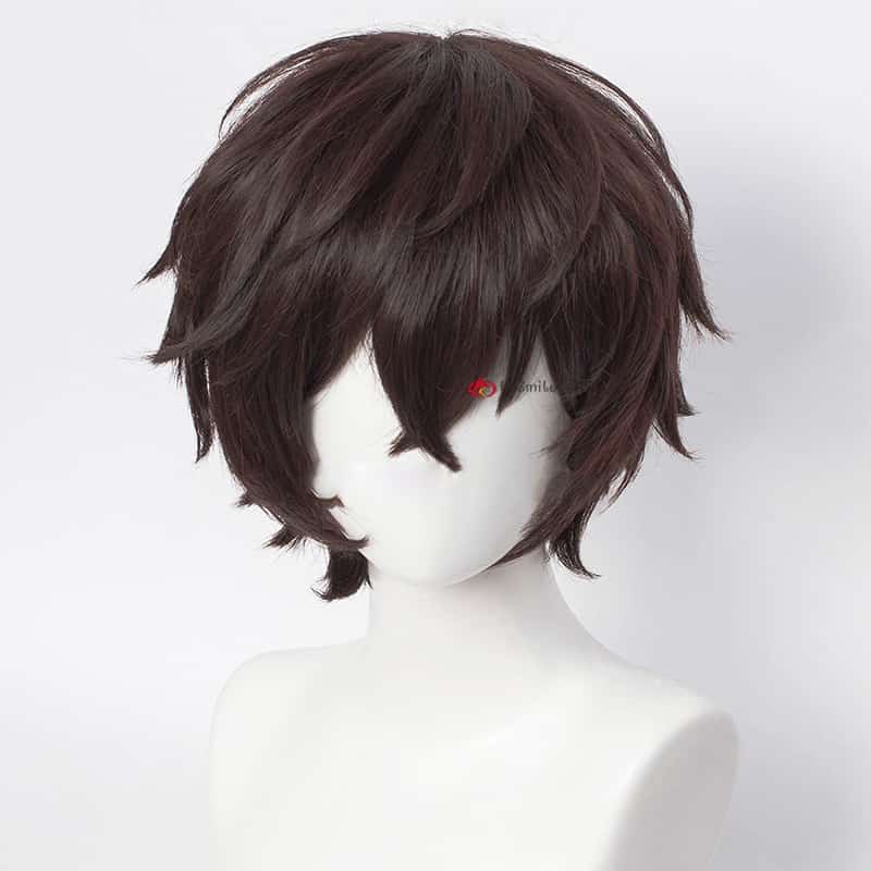 Dazai Osamu Wig Anime Bungo Stray Dogs Cosplay Short Brown Black Heat Resistant Synthetic Hair Halloween Party Wigs + Wig Cap 2