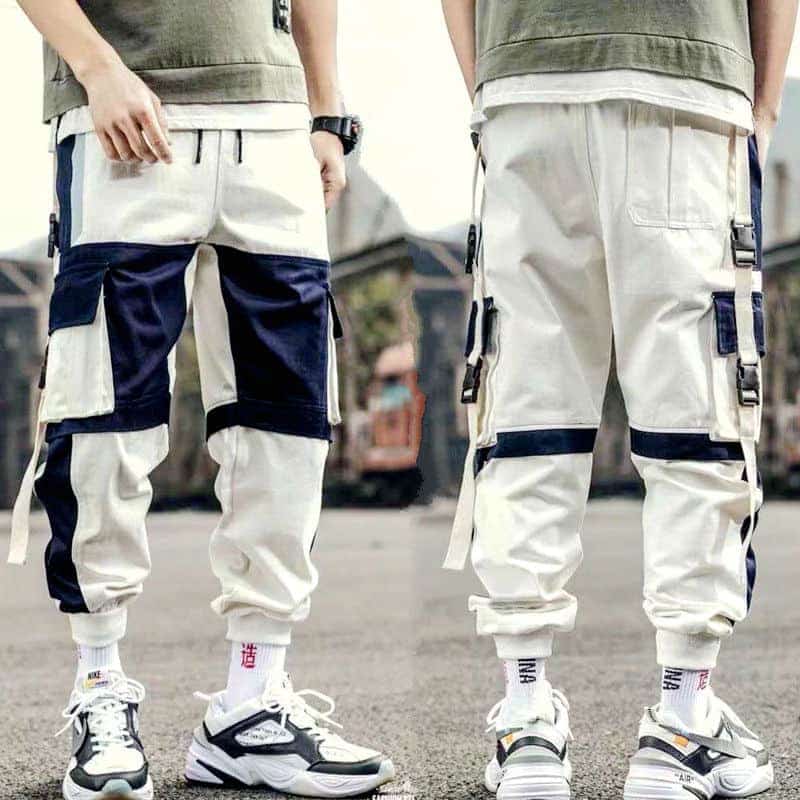 Joggers Cargo Pants for Men Casual Hip Hop Hit Color Pocket Male Trousers Sweatpants Streetwear Ribbons Techwear Pants 2