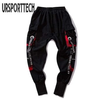 Hip Hop Joggers Men Letter Ribbons Cargo Pants Pockets Track Tactical Casual Techwear Male Trousers Sweatpants Sport Streetwear 5