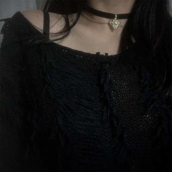 Vintage Kpop Velvet Black Choker Love Heart Pendant Imitation Pearls Short Chain Necklace for Women Girls Gifts Party 4