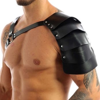 Men Bondage Lingerie Gay Men Harness One Strap Leather Adjustable Body Chest Harness Bondage Arnes Cosplay with Shoulder Armors 4