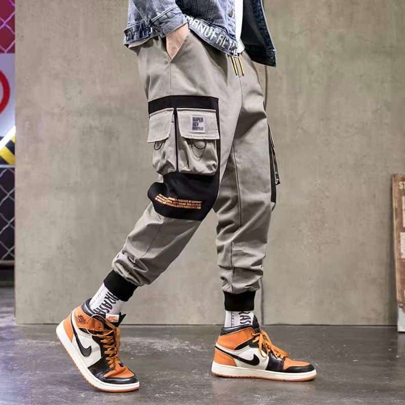 Joggers Cargo Pants for Men Casual Hip Hop Hit Color Pocket Male Trousers Sweatpants Streetwear Ribbons Techwear Pants 4