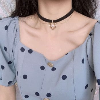 Vintage Kpop Velvet Black Choker Love Heart Pendant Imitation Pearls Short Chain Necklace for Women Girls Gifts Party 5