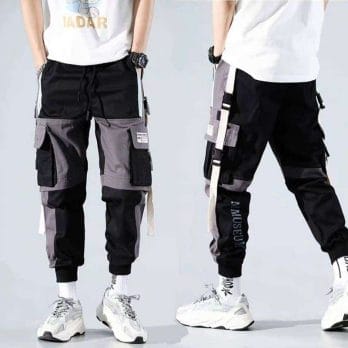 Joggers Cargo Pants for Men Casual Hip Hop Hit Color Pocket Male Trousers Sweatpants Streetwear Ribbons Techwear Pants 3