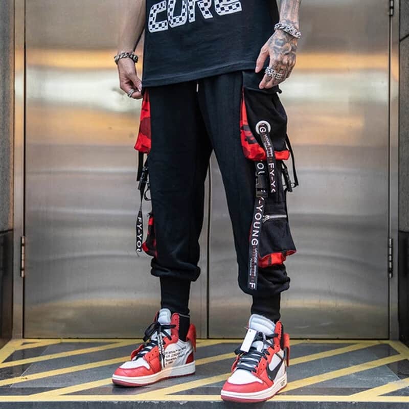Hip Hop Joggers Men Letter Ribbons Cargo Pants Pockets Track Tactical Casual Techwear Male Trousers Sweatpants Sport Streetwear 1