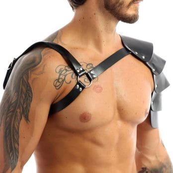 Men Bondage Lingerie Gay Men Harness One Strap Leather Adjustable Body Chest Harness Bondage Arnes Cosplay with Shoulder Armors 2