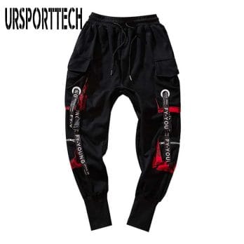 Hip Hop Joggers Men Letter Ribbons Cargo Pants Pockets Track Tactical Casual Techwear Male Trousers Sweatpants Sport Streetwear 4