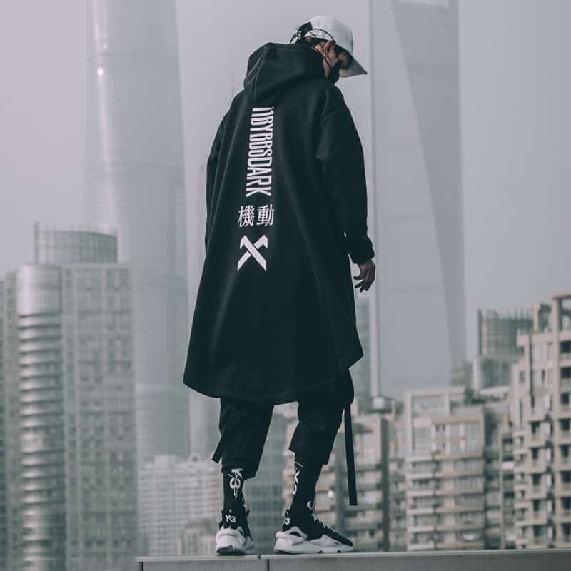 Emo Men Japanese Harajuku Alt Sweatshirt Oversize Hoodie Long Cloak Hip Hop Gothic Outwear Streetwear Techwear Coat Tops Clothes 1