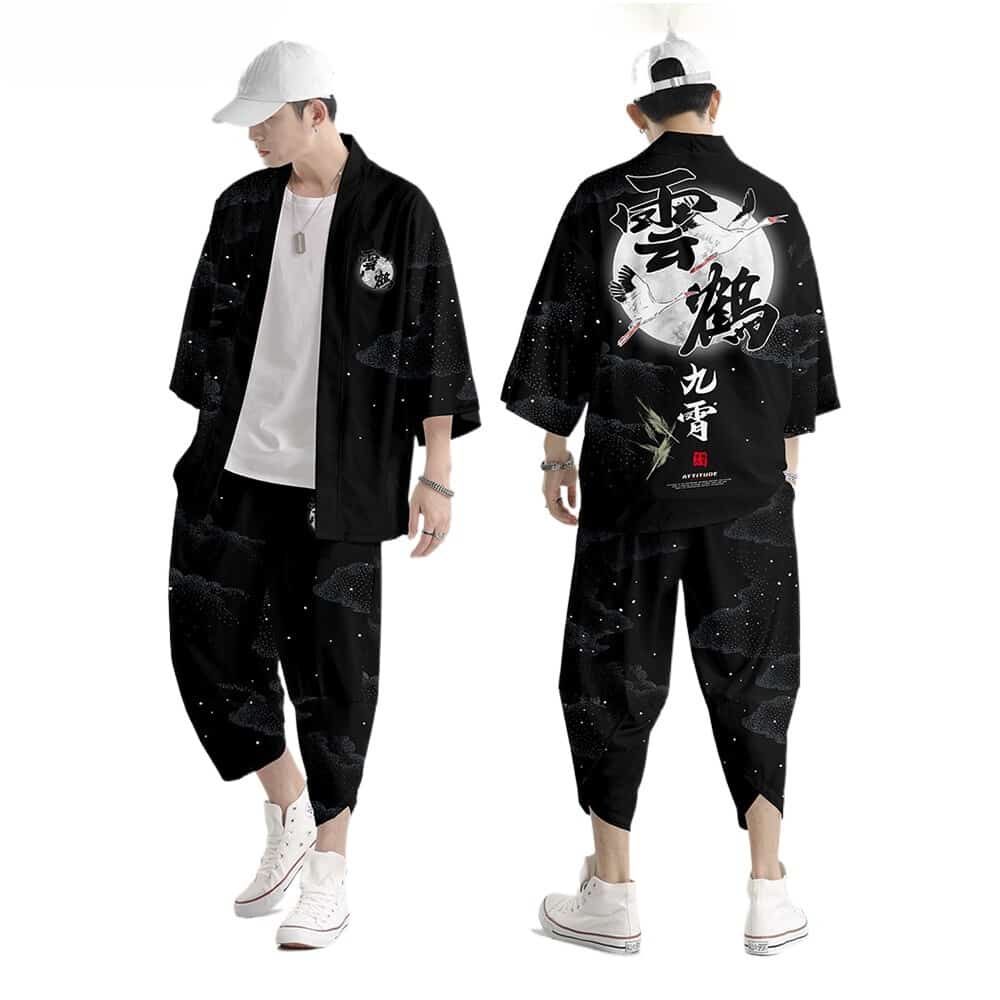 Two-piece Suit Plus Size S-6XL Loose Japanese Cardigan Women Men Cosplay Yukata Clothing Harajuku Samurai Kimono + Pants Sets 1