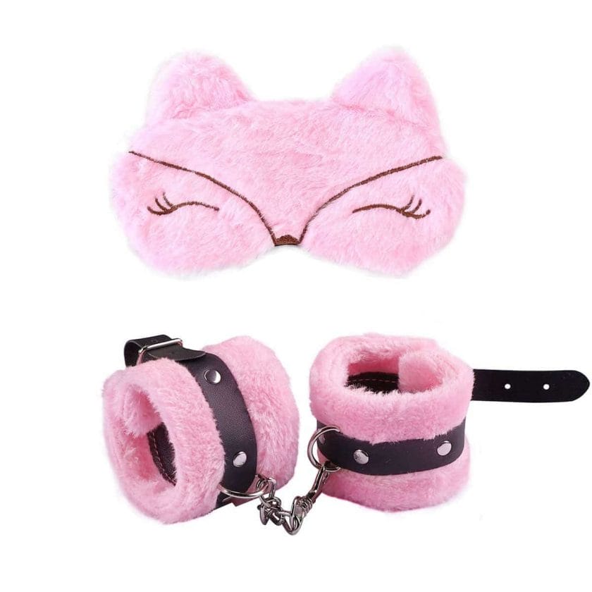 Fatboy Catgirl Kawaii Blindfold Mask + Plush Cuffs Cosplay 4