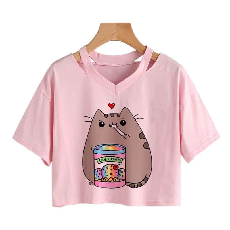T Shirt Cat Kawaii Crop Top 4