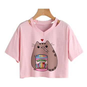 T Shirt Cat Kawaii Crop Top 3