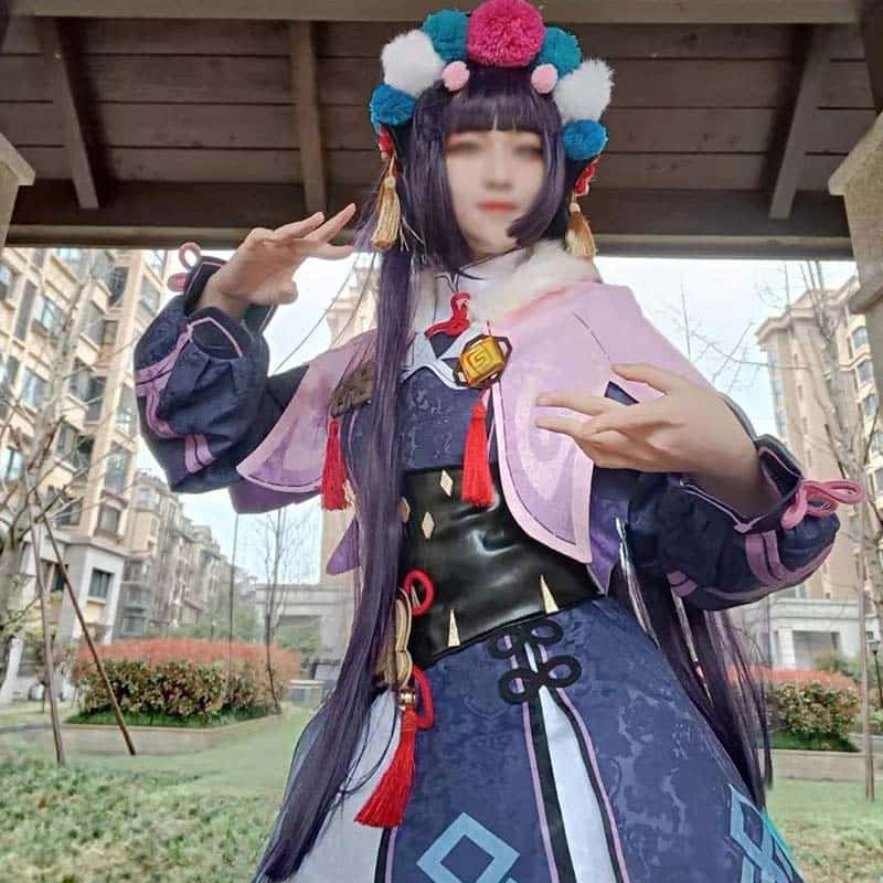 Jacquard Fabric Genshin Impact Liyue Geo Yunjin Cosplay Costume Yun Jin Full Set Hat Wig Suit Role Play Lolita Dress Outfit 70
