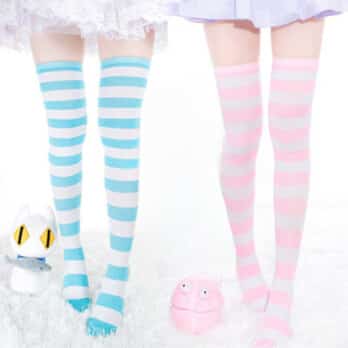 Long Stripe Adorable Anime Tight High Over Knee Pink Blue White For Women Girl Cosplay Student Kawaii Lolita Cotton Stocking 1