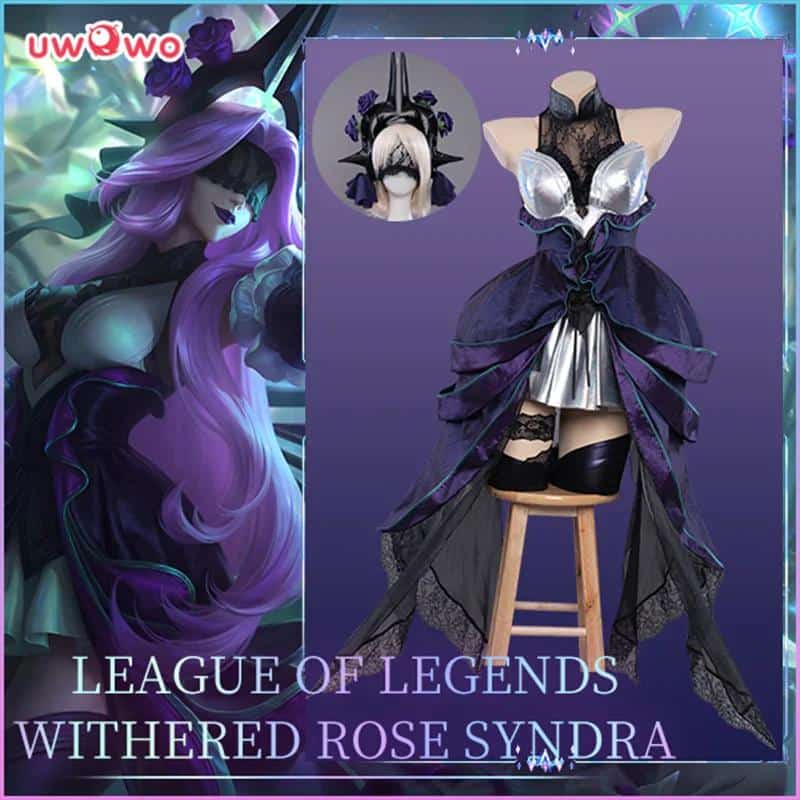 Syndra Cosplay with Headwear League of Legend: LOL Halloween Costume Withered Rose Syndra Full Gloves Socks Dress 1
