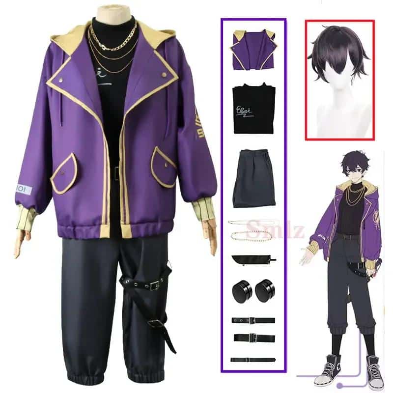 Shoto Shxtou Cosplay Anime VTuber Cosplay Costume Men Fancy Party Suit Wig Shoes Purple Jacket Halloween Carnival Uniform 1