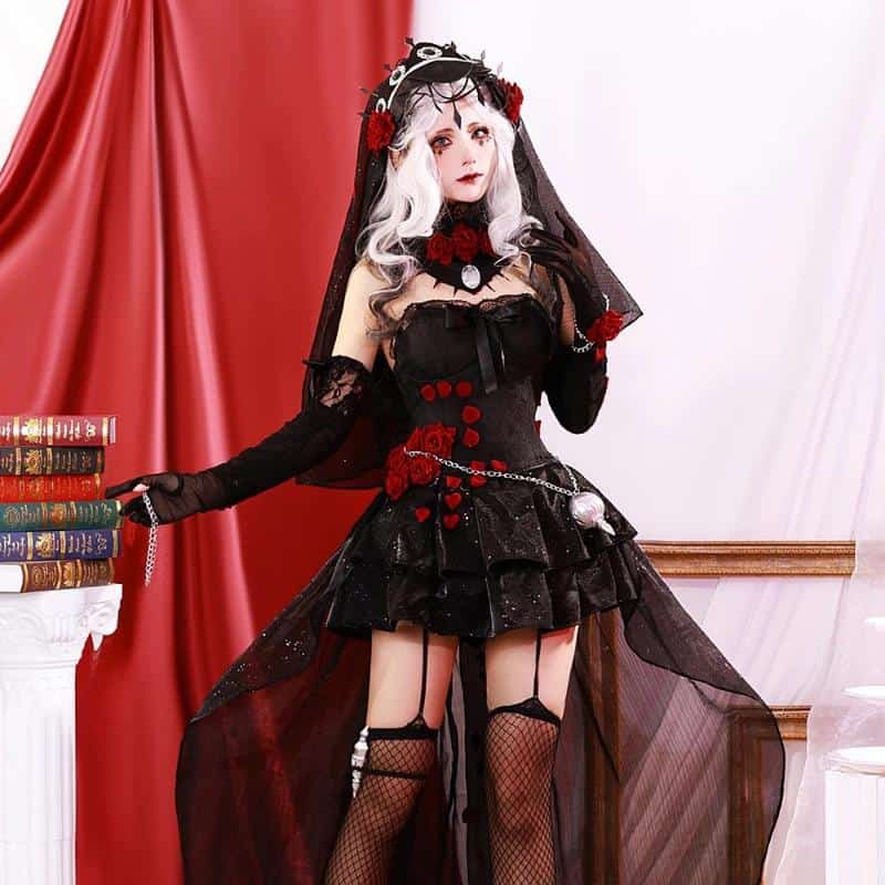 Identity V Cosplay Costume Ganme Anime Psychologist Long Night Full Set Red Rose Decor Gorgeous Gothic Lolita Dress for Women 1