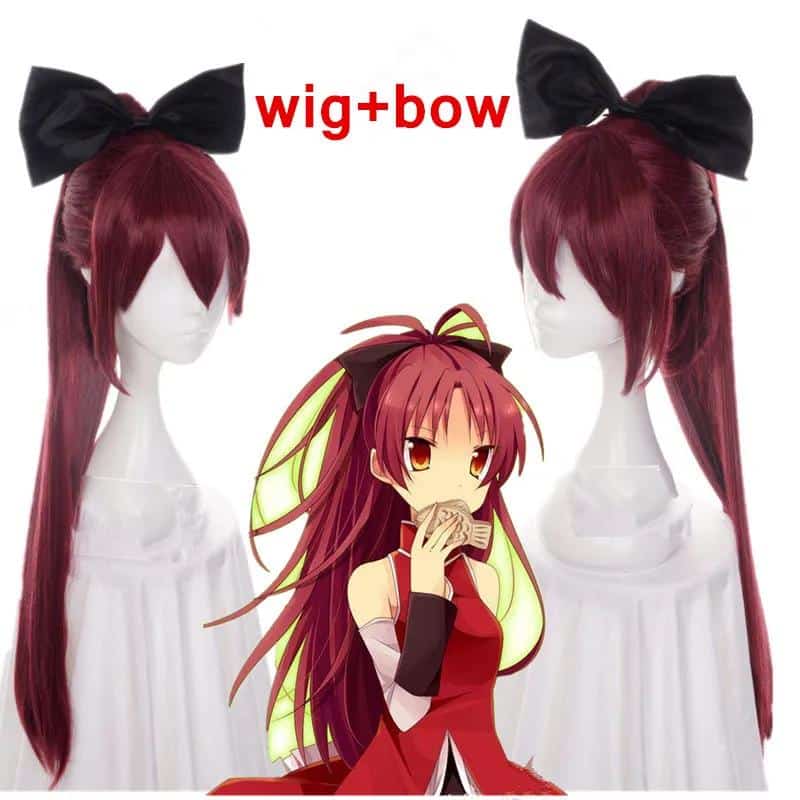 Anime Puella Magi Madoka Magica women Sakura Kyouko cosplay wig Sakura Kyoko dark red long hair+ hairpin ponytail wig 1