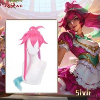 UWOWO Game League of Legends Cafe Cuties Sivir Maid Cosplay Wig 80cm Pink Green Gradient Hair For Girls Women 1