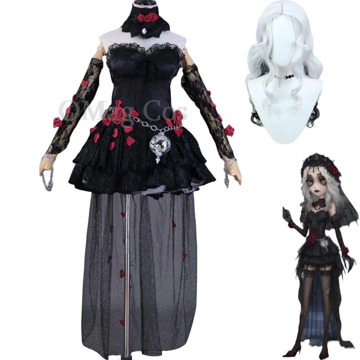 Identity V Game  Ada Mesmer Psychologist Cosplay Costume Skin Everlasting Night Black Gothic Dress Wig Woman Sexy Halloween Suit 1
