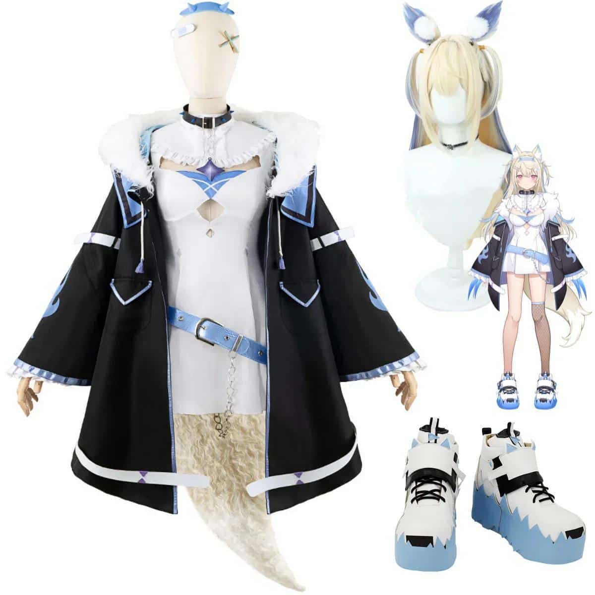 Anime Vtuber Abyssgard Fuwawa Cosplay Costume Hololive EN Advent 3rd Generation Fuwamoco Wig Uniform Boots Woman Sexy Party Suit 1