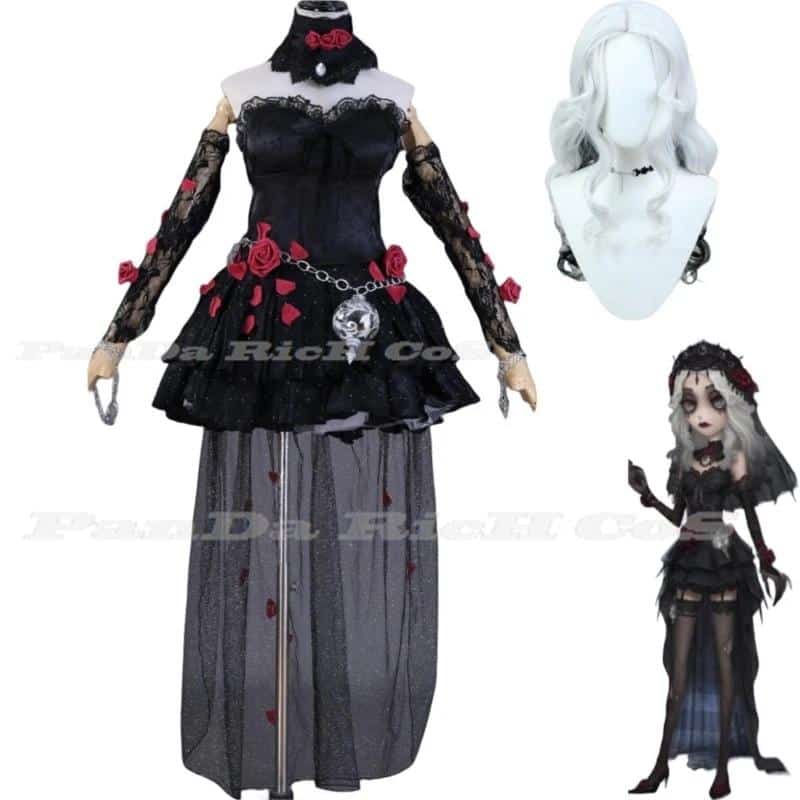 Identity V Game Ada Mesmer Psychologist Cosplay Costume Skin Everlasting Night Black Gothic Dress Wig Woman Sexy Halloween Suit 1
