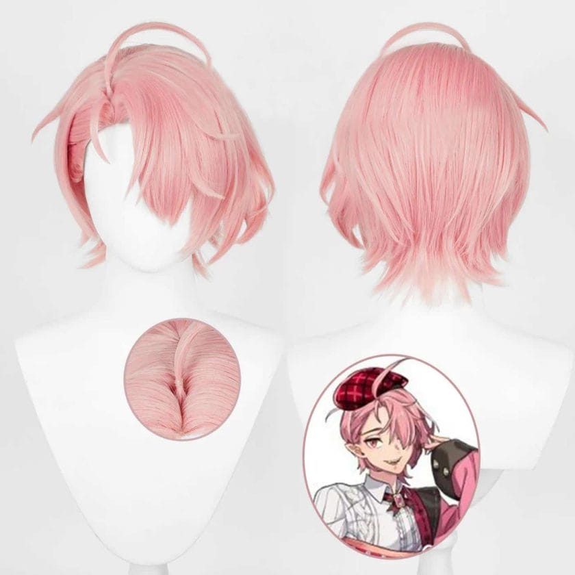 Game Nu: Carnival Aster Cosplay Wig Pink Short Hair Heat Resistant Synthetic Halloween Party Accessories Props 1