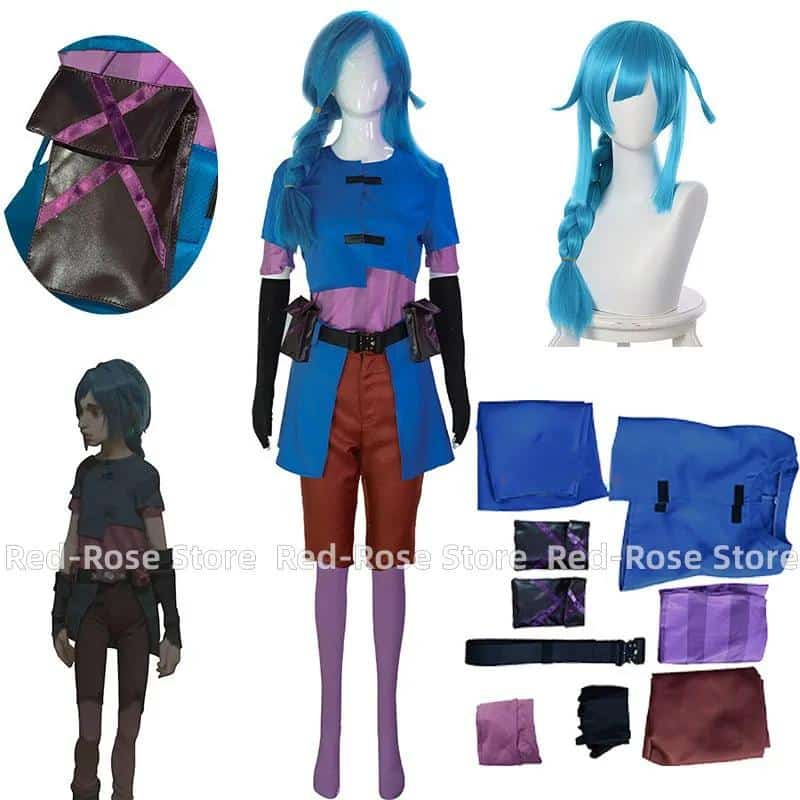 Arcane Jinx Cosplay Costume Powder Baby Jinx Cosplay Costume Women Sexy Outfits Halloween League of Legends Wig Shoes Set 1