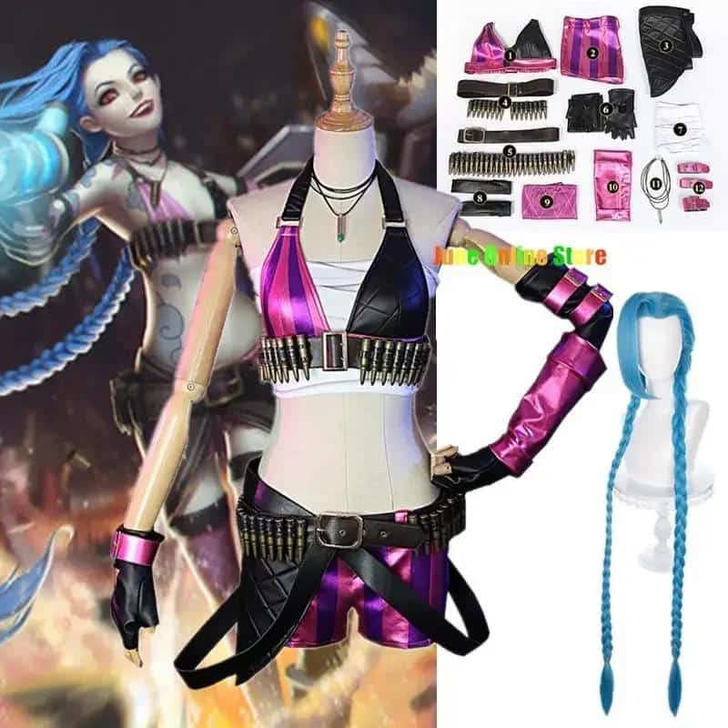League Of Legends Jinx Cosplay Costume Game LOL Jinx Accessories Clothes Full Halloween Cosplay Costume 1