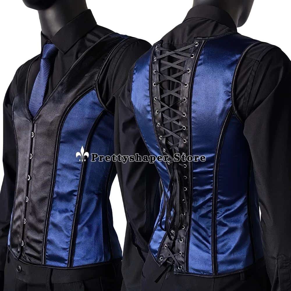 Men Abdomen corset Tight Fitting Shaping Vest Hand Made Vintage Quality Waistcoat Lace Up Boned Slimming Costume Wedding Stage 1