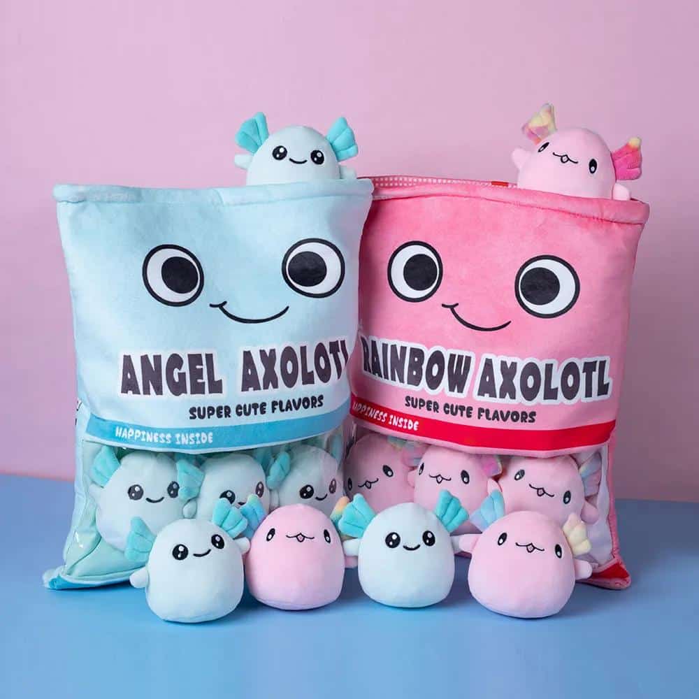 Six Balls Pink Blue Axolotl Bag Cartoon Newt Animal Squishy Mini Dolls Plush Pillow Office Nap Food Snack Plushie Peluche Gift 1