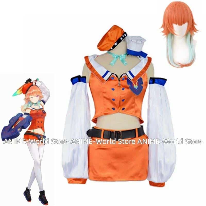High Quality VTuber Takanashi Kiara Hololive EN Cosplay Kusotori Girls Orange Wig costume 1