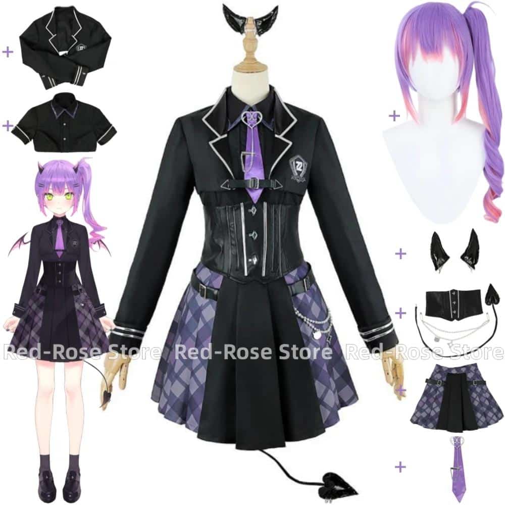YouTuber VTuber Hololive Tokoyami Towa TMT Cosplay Costume Wig Anime Sexy Woman Student Uniform Halloween Stage Performance Suit 1