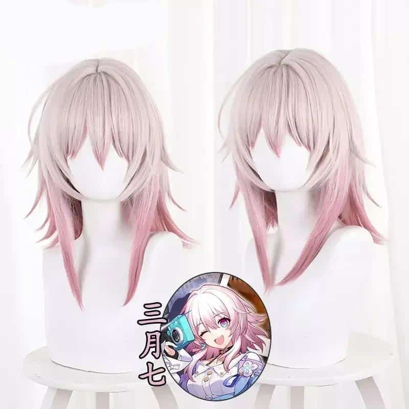March 7th Cosplay Wig Game Honkai Star Rail Gray with Red Color 38cm March 7th Cosplay Wig Heat Resistant Synthetic Hair 1