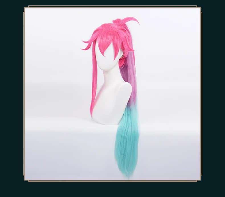 UWOWO Game League of Legends Cafe Cuties Sivir Maid Cosplay Wig 80cm Pink Green Gradient Hair For Girls Women 3