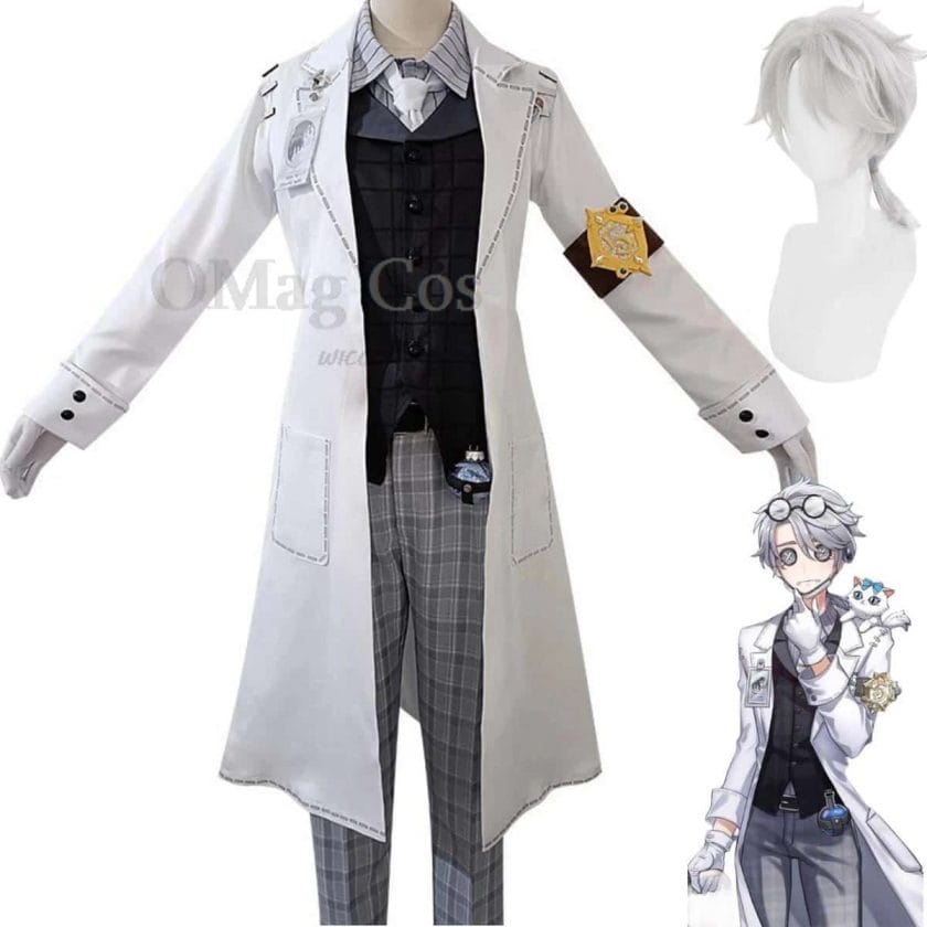 Identity V  Anime Game Aesop Carl Cosplay Costume Embalmer Fifth Anniversary Limit Wig White Cost Uniform Man Woman Party Suit 1