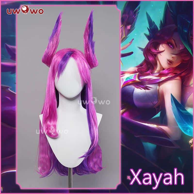 Star Guardian Xayah Cosplay Wig 65CM Long Hair Pink Purple Gradient Heat Resistant Halloween Cosplay 1