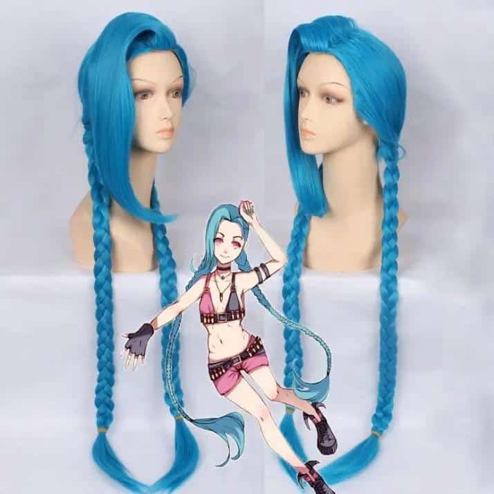 Anime League of Legends LOL Jinx Cosplay Wigs For Women Blue Double Ponytail Braids Girls Long Hair For Halloween Party 1