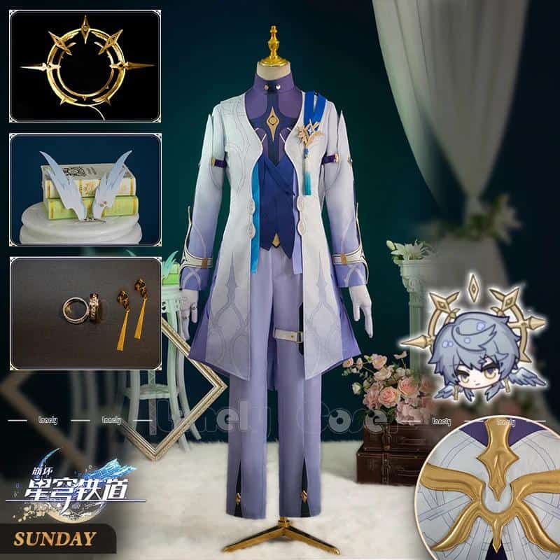 Sunday Cosplay Costume Game Honkai: Star Rail Uniform Set Trench Pants Gloves Hairpins Rings Earrings Halloween Party Men 1