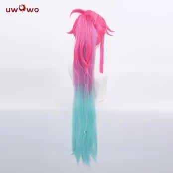 UWOWO Game League of Legends Cafe Cuties Sivir Maid Cosplay Wig 80cm Pink Green Gradient Hair For Girls Women 4