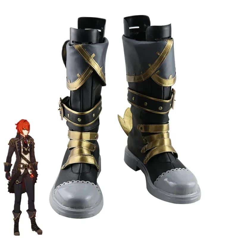 RealCos Game Genshin Impact DILUC Cosplay Schuhe High Heel PU Leather Schuhe Custom Made Halloween Carnival Boots Cosplay Props 3