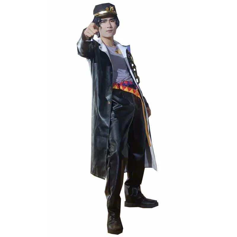 Kujo Jotaro Cosplay Leather Cosplay Anime JoJo's Bizarre Adventure Costume coat and hat for Halloween Party costume 1